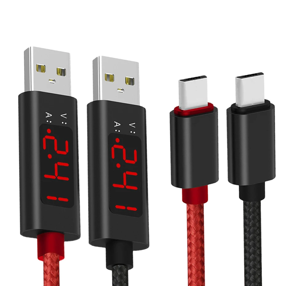 Usb-кабель для зарядки IPhone, Xiaomi, huawei, samsung, кабель для быстрой зарядки USB C, светодиодный кабель для телефонов с цифровым дисплеем