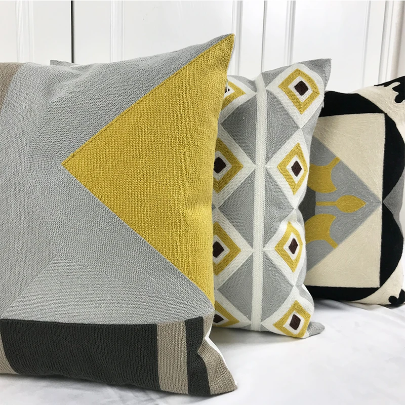 Серый чехол для подушки с вышивкой геометрический Марокканская Подушка с вышивкой для SofaThrow декоративные подушки украшения для дома 45*45 см