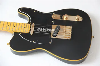 

TL black electric guitar with gold hardware, yellow binding custom guitarra