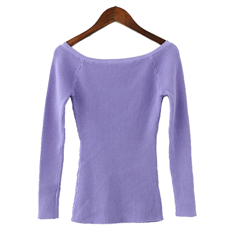 

Autumn and Winter Basic Women Sweater Slit Neckline Strapless Sweater Rib Stretch Soft Sweaters Off Shoulder Knitted Pullover
