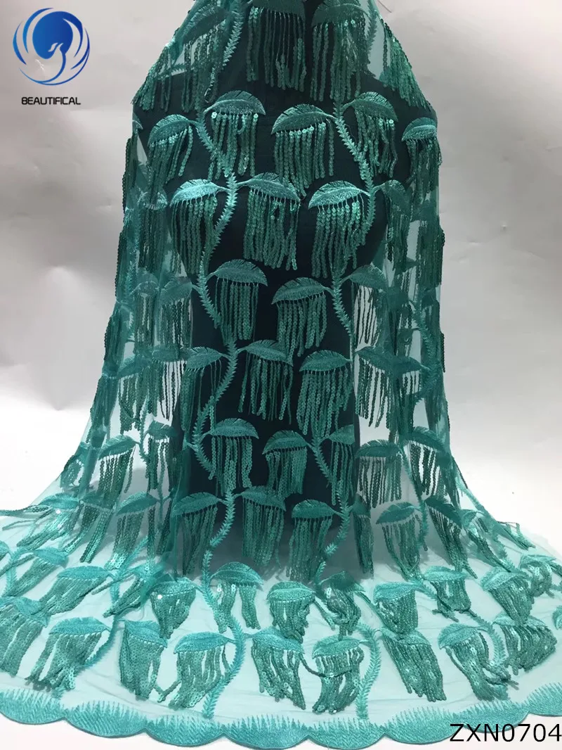 

BEAUTIFICA African Sequin Lace Fabric 2018 Latest Nigerian Tulle French Mesh Net Lace Fabric For Bridal Wedding 5yards/lot ZXN07