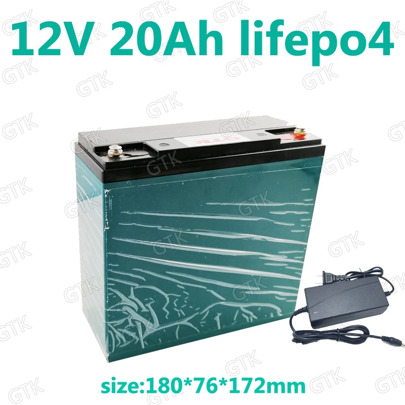 GTK 12v 20Ah lifepo4 аккумулятор ups lifepo4 12v 20ah чехол для литиевой батареи для электровелосипеда Солнечная уличная энергия+ 3A зарядное устройство