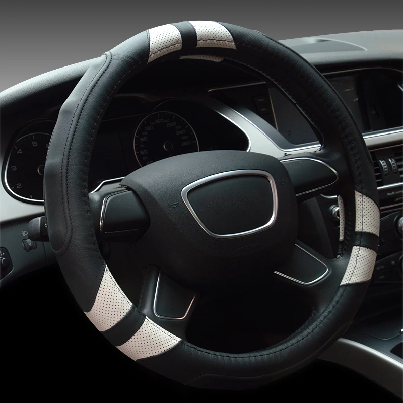 DERMAY General 38 см высокое качество чехол рулевого колеса автомобиля много цветов Натуральная кожа для Audi A3/A4/A5/A6/A8/Q3/Q5/Q7 - Название цвета: Белый