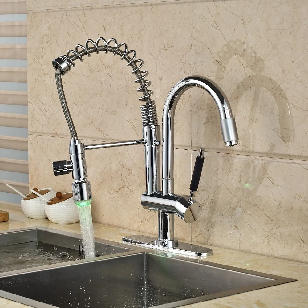 

LED  Kitchen Faucet Spring Swivel Spout Spring Vessel Sink Mixer Chrome