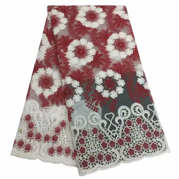 

2019 Red african cord lace wine High quality french lace fabric Stones African mesh lace fabric for nigerian wedding party dress