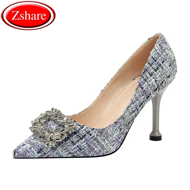 

2019 New Arrival High Heels Women Pumps High Quality Fashion Metal Crystal Buckle Pointed Toe Party Ladies Shoes escarpins femme