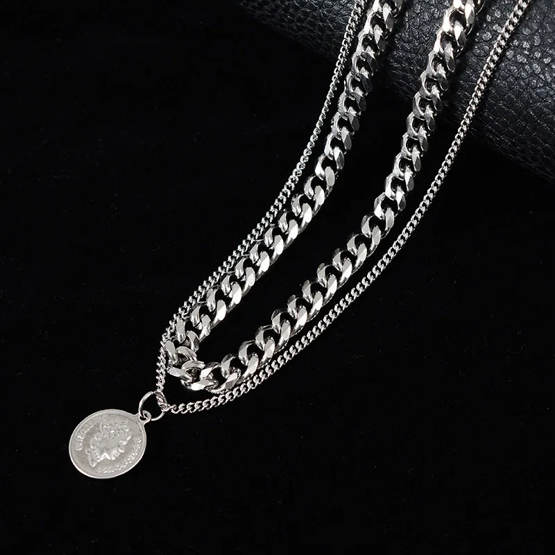 Модное титановое стальное ожерелье в стиле хип-хоп, женские двойные аксессуары в стиле ретро, Женская индивидуальная простая подвеска, горячая Распродажа - Окраска металла: 01