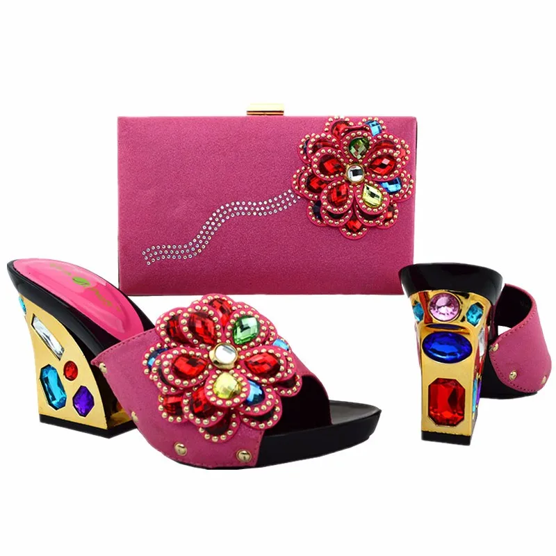 Shoes And Bag Set For Party Summer Woman High Heels Shoes And Bag Set pink color 10cm heel H16112820