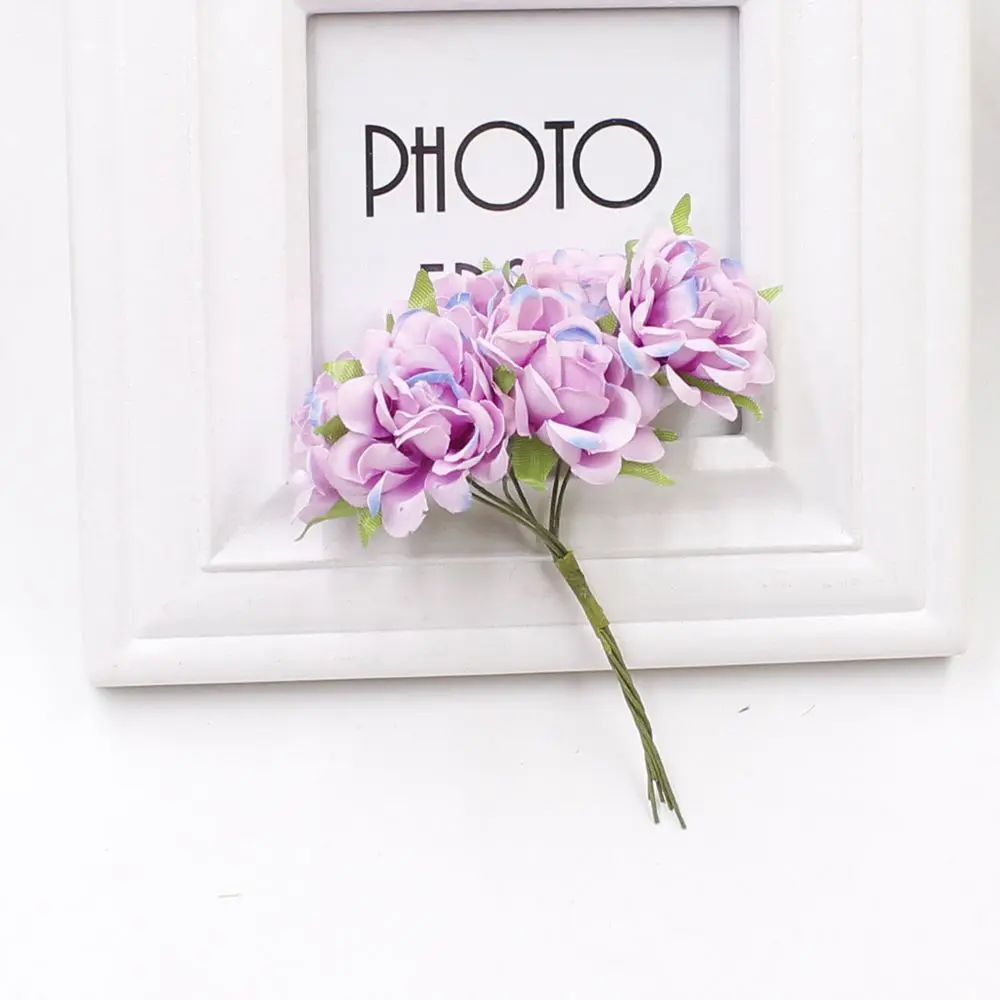 6 шт. недорогие Искусственные цветы розы Шелковый цветок DIY ВЕНОК материал невеста, запястье, цветок головной убор свадебные цветочные украшения - Цвет: purple