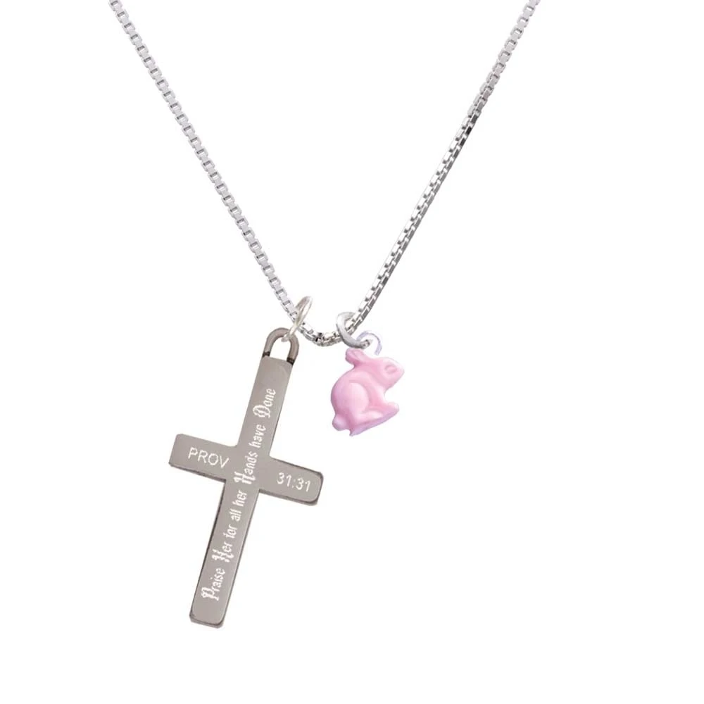 Mini Pink Bunny - Praise Her - Cross Necklace