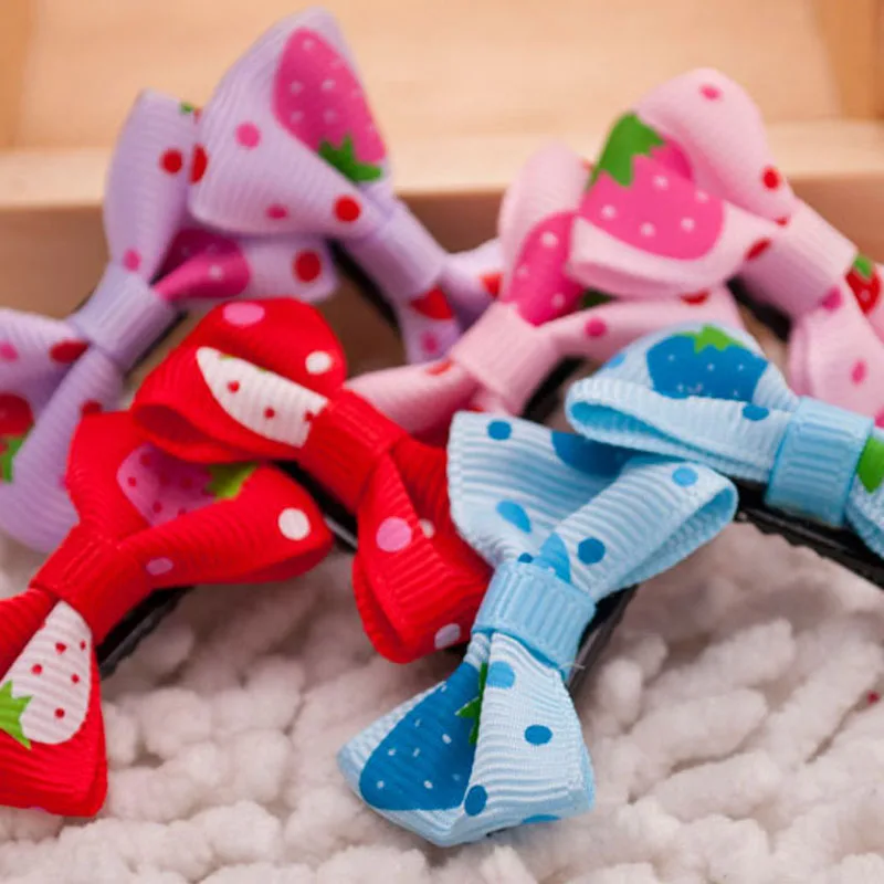 1 Pair Handcraft Ribbon Small Dog Hair Clips Cute Red Pink Blue Purple