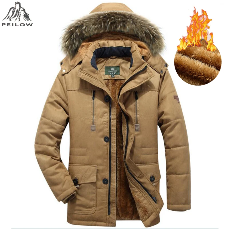PEILOW, шерстяная зимняя мужская куртка, большой размер, M-6XL, 7XL, теплая утолщенная парка, мужские пальто с меховым капюшоном, мужская куртка, пальто, верхняя одежда, парки