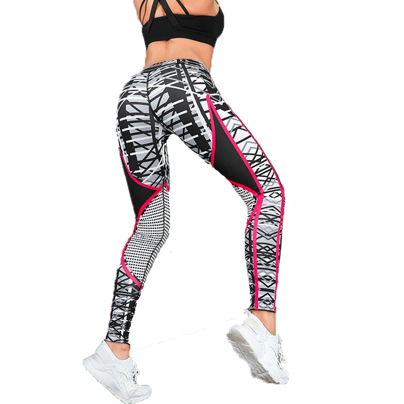 

AoSheng Printed Workout Fitness Exercise Athletic Pants Irregular Lines Sport Leggings Women
