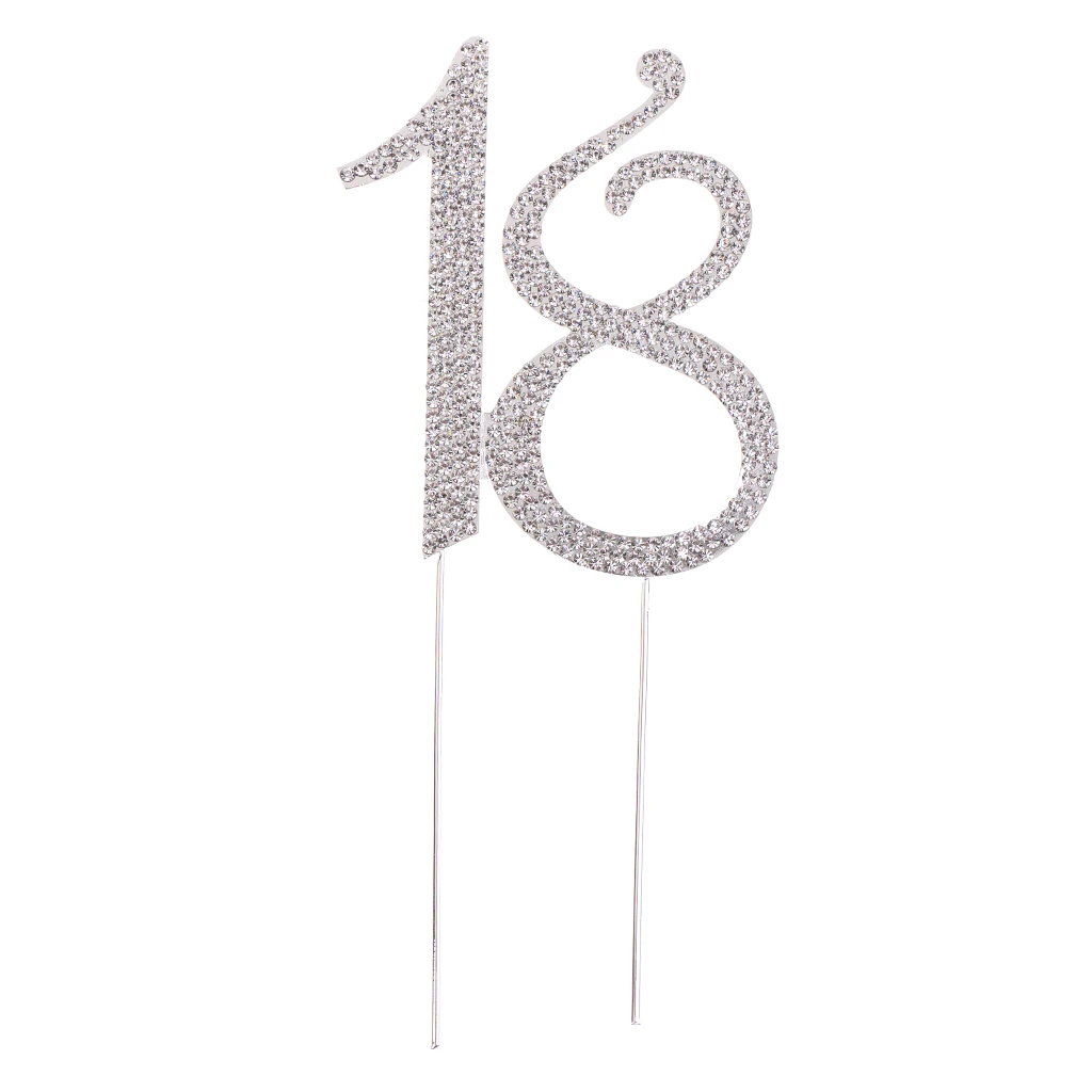 Brilliant Rhinestone Number 18 Cake Topper Alloy Anniversary Birthday Party Decoration   