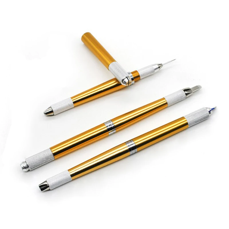 

3 Heads Use Microblading Pen Tattoo Machine for Permanent Makeup Eyebrow Tattoo Manual Pen Needle Blade Golden Color Cosmetic