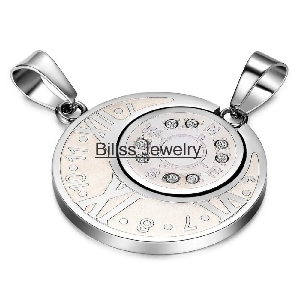 Biliss круглое ожерелье из нержавеющей стали для пар, римские цифры с компасом, дизайнерское ожерелье, подарок на день Святого Валентина, пара