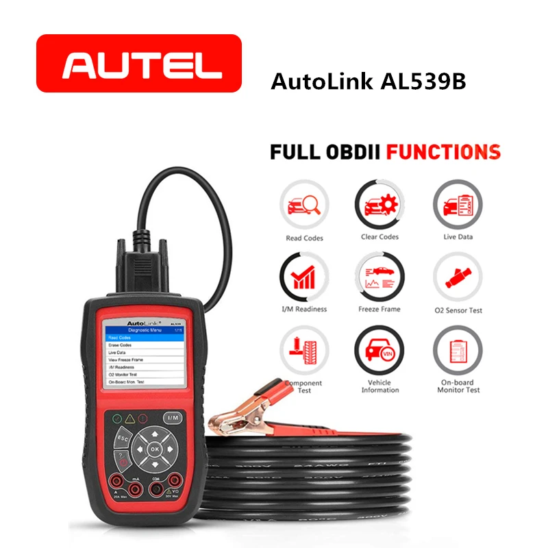 Autel AutoLink AL539B полный OBD2 считыватель кодов Avometer тестер батареи 3 в 1 для