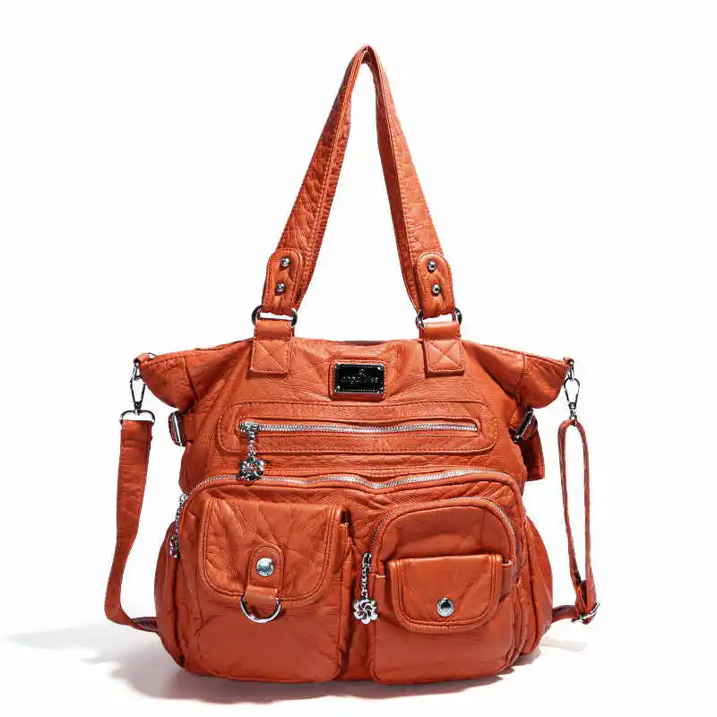 Ainvoev ретро сумки через плечо, Повседневная сумка, большая вместительность, модная женская одноцветная сумка на одно плечо, сумка для девушек, вместительные сумки - Цвет: orange