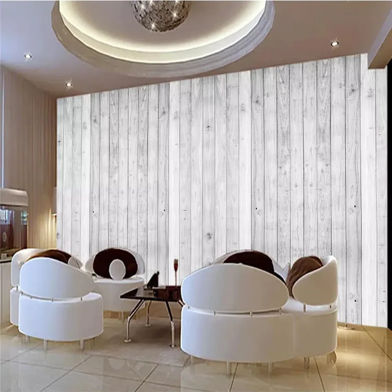

Custom 3d wallpaper HD simple white plank bedroom living room TV background wall painting
