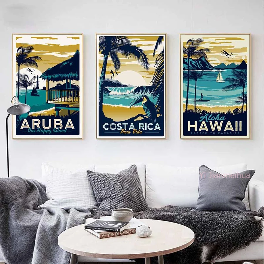 Aruba Hawaii Sea Beach винтажный минималистичный художественный холст картина пейзаж