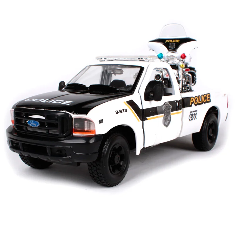 

Maisto 1:27 harley ford 1999 f-350 super duty pickup white truck model for police pick up trucks diecast with a motorcycle 32186