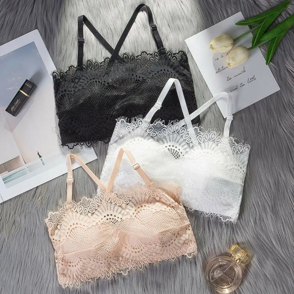 

Summer Women Lace Back Basic Shirt Tube Tops Wrapped Chest Strap Adjustable Padded Bra Tops