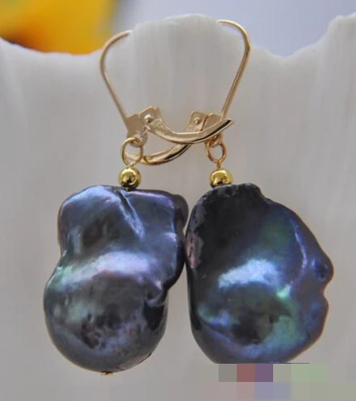 

Hot selling> free shipping 00181 BLACK BAROQUE KESHI REBORN PEARL DANGLE EARRING -Bride jewelry free shipping