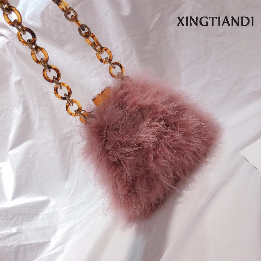 

Vintage women Mini Fur bag arcylic chain handbag ladies purse shoulder bags