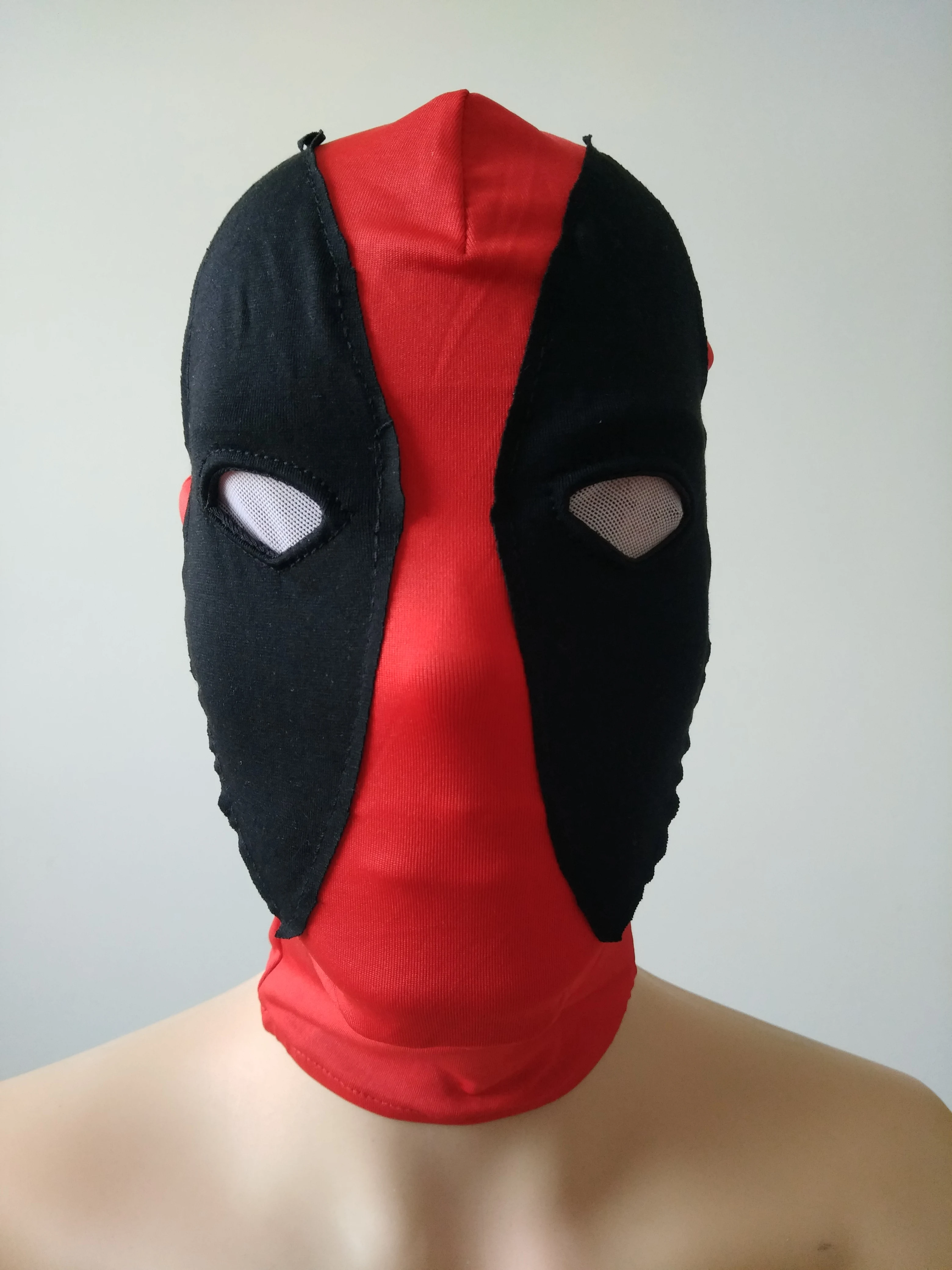 

Halloween Deadpool mask Cosplay Costume Lycra Spandex Mask black&Red for Adult hood