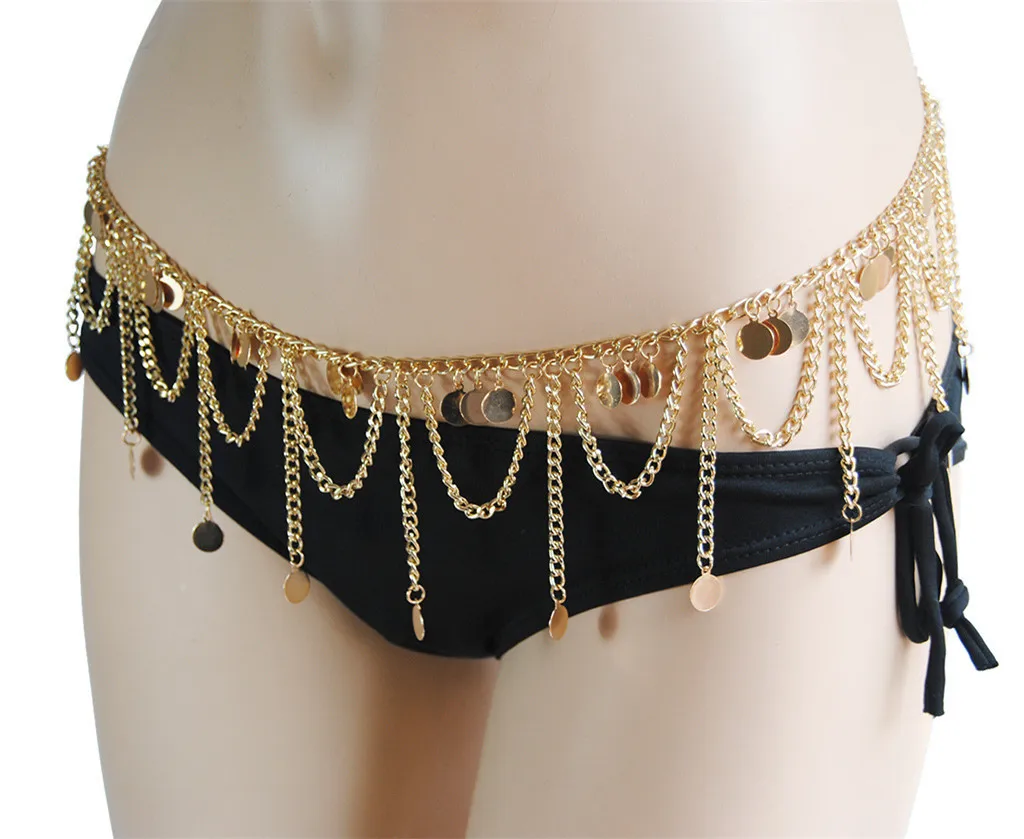 

Body Chain Women European American Foreign Trade Clan Wind Retro gold Tassel Waist Chains Accessory casual Sexy for Women