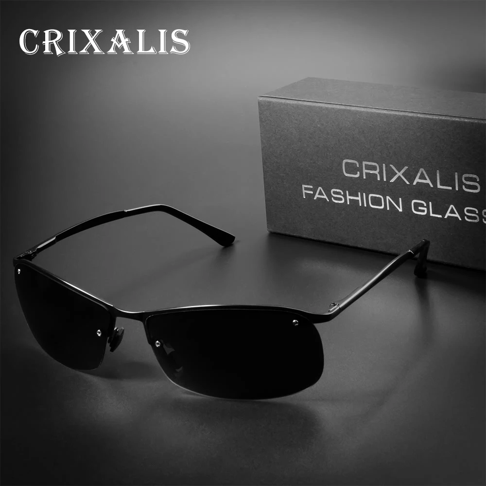 

Crixalis Brand Design Fashion Polarized Sunglasses Men's Alloy Frame Driving Rimless Night Vision Sun Glasses For Male UV400