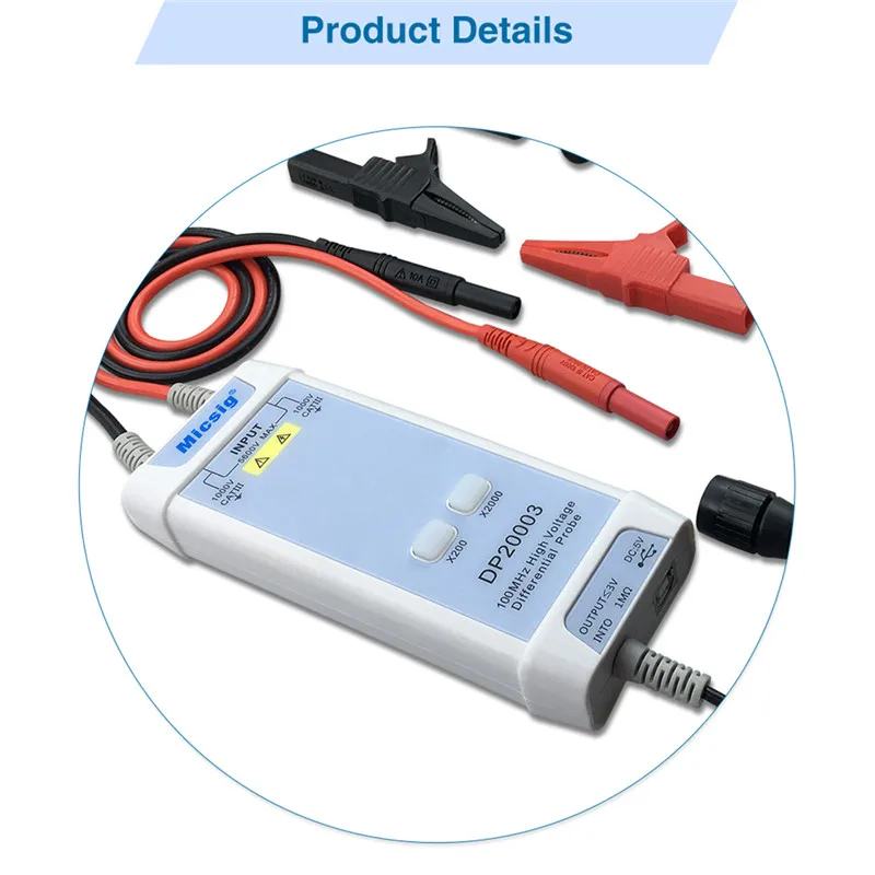 

Micsig Oscilloscope 5600V 100MHz High Voltage Differential Probe DP20003 kit 3.5ns Rise Time 200X / 2000X Attenuation Rate