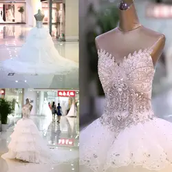 2017 качество сверкающий кристалл украшения роскоши алмаза торжественное платье Топ повязку роскошный поезд торжественное платье невесты
