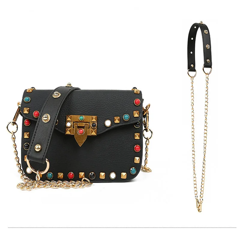 

110*2.8cm Lady's Handbag Strap Replacement PU Leather Metal Chain Strap Belts with Rivets Replaced All-Match Handbag Parts