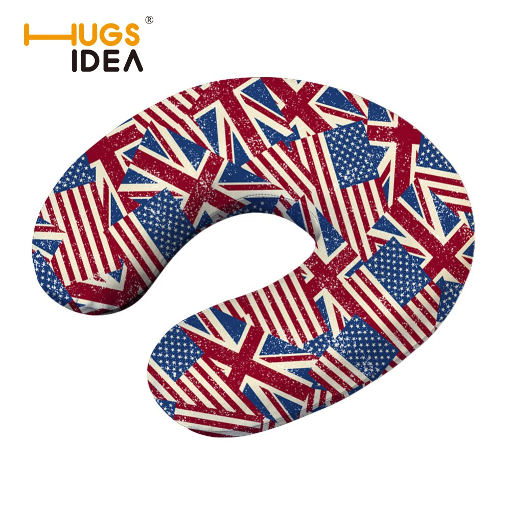 

USA UK Flag Printed U-shape Memory Travel Neck Pillow Adult Bed Car Pillow Comfortable Health Care Headrest for Flight Traveling