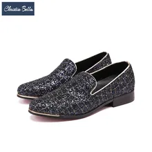 Christia Bella/Роскошные блестящие Мужские модельные туфли для вечеринки; мужские лоферы в клетку с блестками; модные тапочки; мужские слипоны на плоской подошве