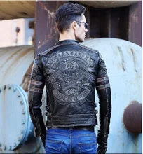 DHL Free shipping.Gift Brand clothing men skull leather Jackets men’s top genuine Leather biker jacket.motorcycle homme Fitness