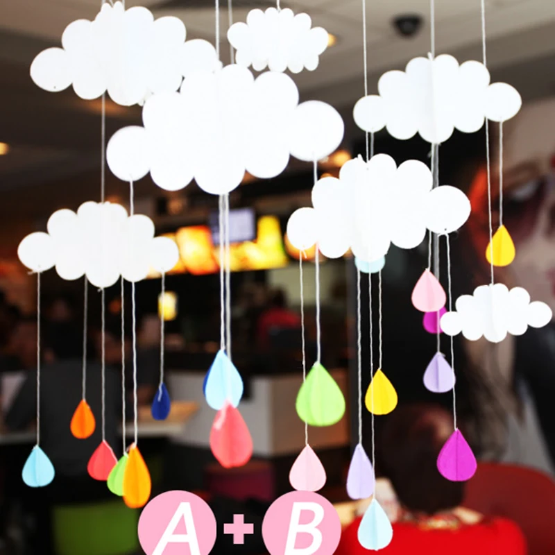 

3D Cloud Raindrop Banner Garlands Kids For Baby Shower Decoration Birthday Party Decor Wedding Party Home Decoration