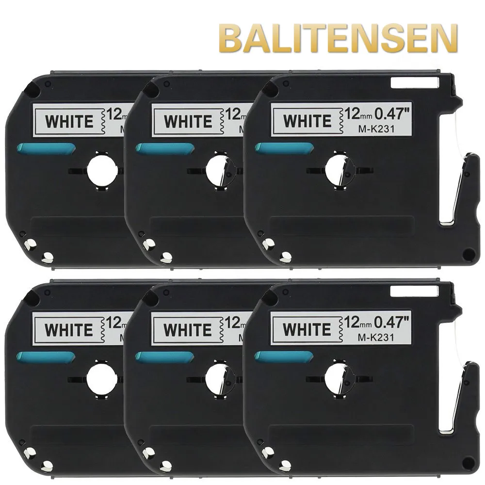 6 Packs M231 MK231 M K231 Label Tapes (0.47") 12mm X26.2ft Compatible