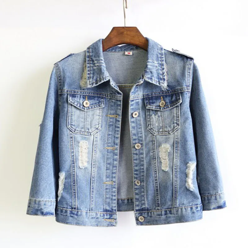 Women Plus Size Cropped Jean Jacket Light Blue Bomber Short Denim