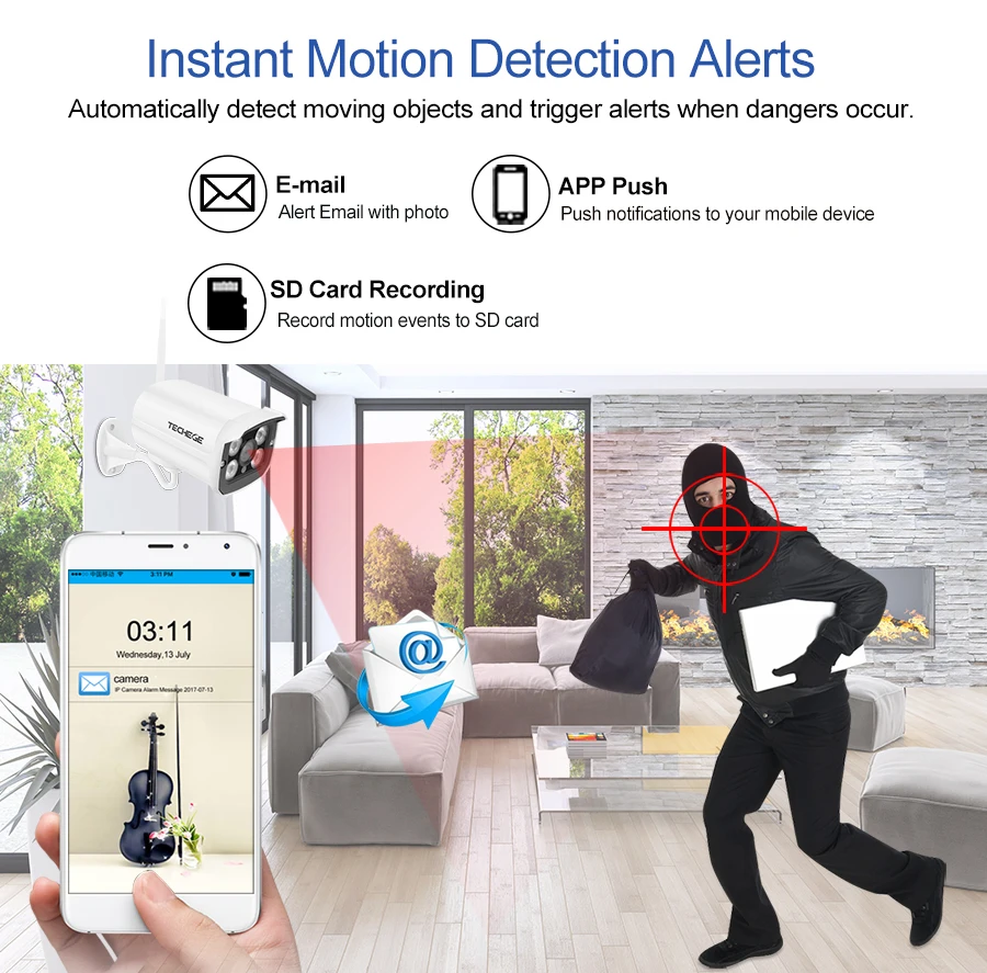 Techege HD 1080P Wireless SD Card Slot Audio Camera 2.0MP wifi Security Camera IR Night Vision Metal Waterproof Outdoor Yoosee