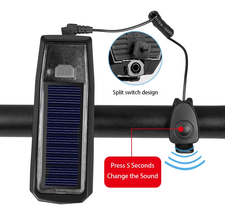 Excellent ROCKBROS Solar USB Charging Bike Bicycle Headlights IPX4 Waterproof 2 in 1 Bike Bell Light Sensing Smart Switch Bike Accessories 10
