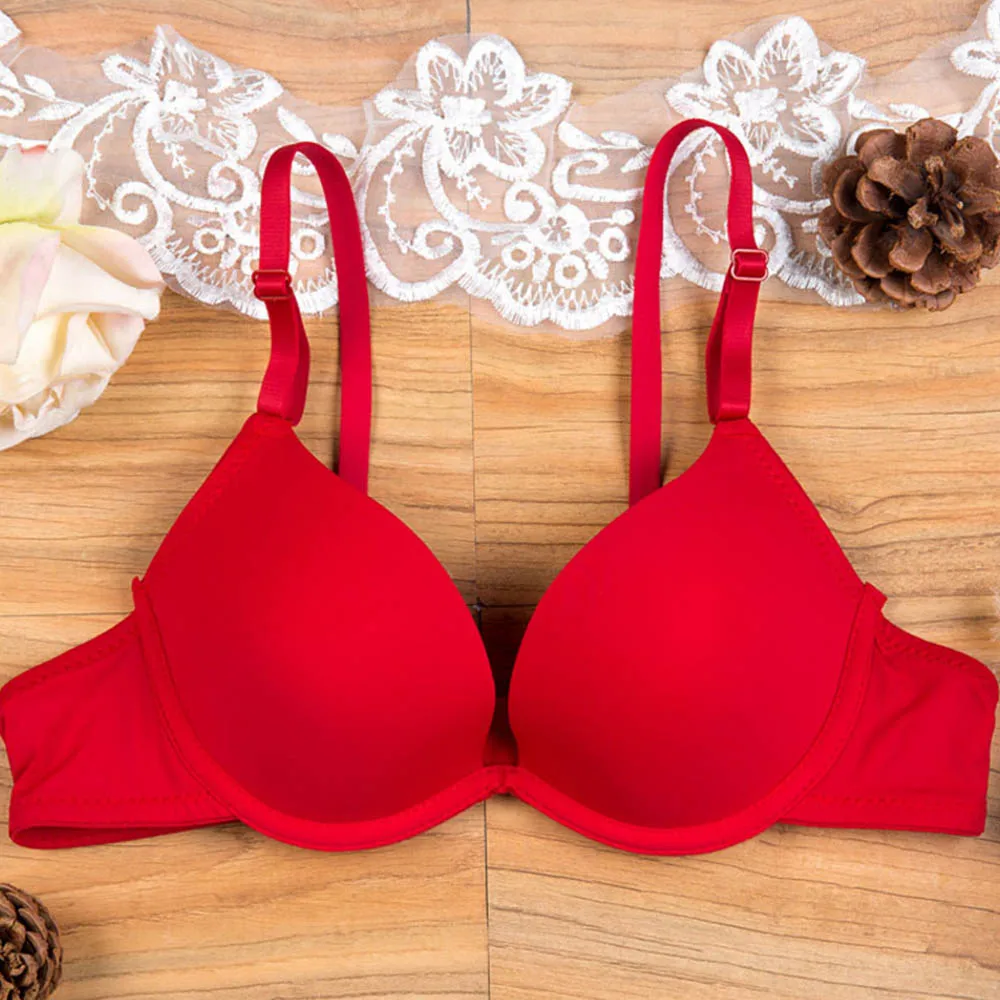 Womens Deep V Sexy Brassiere Support Ladies bra Underwired	lingerie push up bralette Padded Bh top 28-36 AA A B Cup red underwear set