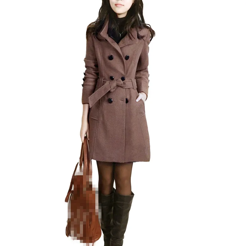 

B2928 2019 spring autumn fashionable new style women's wear belt simple pure color thin Blends coat cheap wholesale