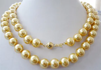 

Hot sale new Style >>>>>10mm yellow South sea shell pearl necklace 32" 14KGP gold Clasp