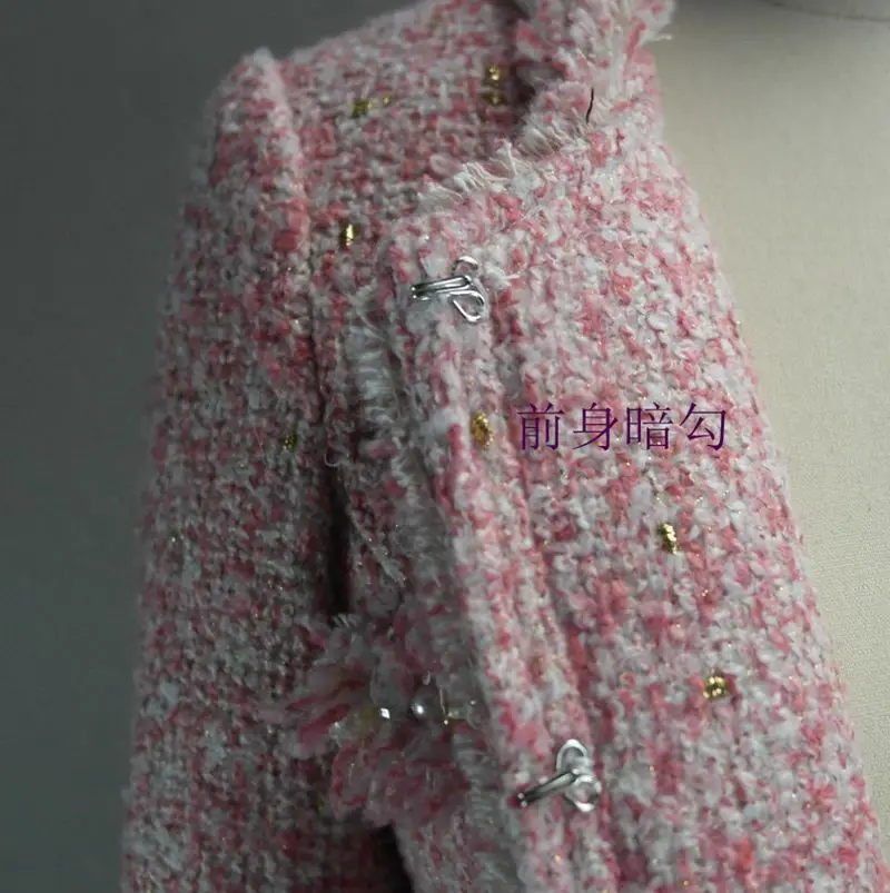 gray tweed jacket+ skirt suits hand-beaded Spring /Fall / Winter new ladies coats 2-piece skirt suit Women's Jackets