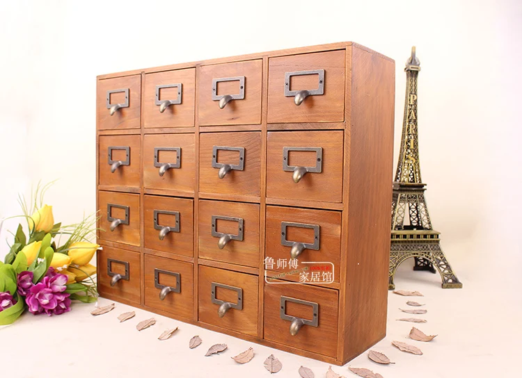 1PC Zakka 16-Lattice Desktop Drawer Storage Box | Retro Wooden Creative Storage Cabinet | Living Room Decoration Drawer JL 0900 image 6