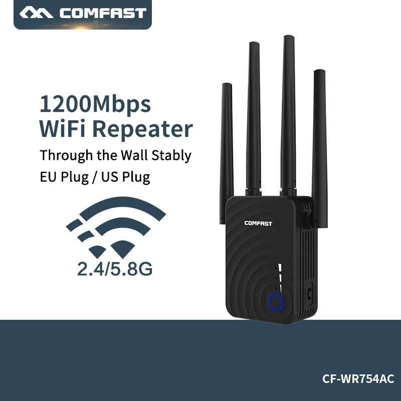 

New COMFAST 2.4G&5G High Speed 1200Mbps WiFi Repeater Wireless Router Long Range Extender Booster with 4 High Gain Antenna