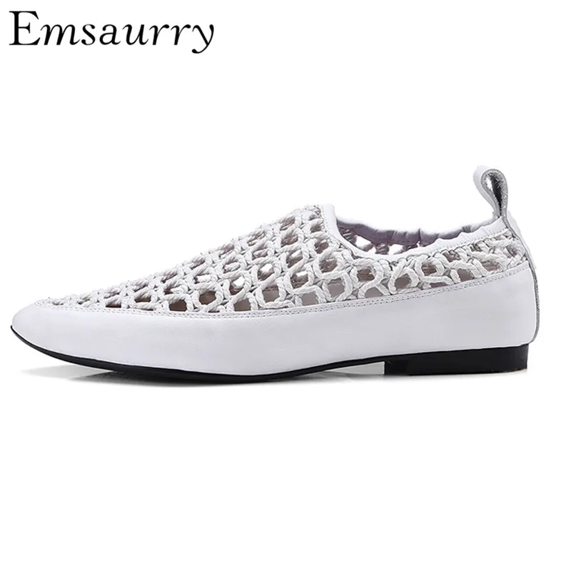 

Concise Netted Casual Shoes Woman Sexy Pointed Toe Slim Loafers Black White Knitted Network Flat Shoes