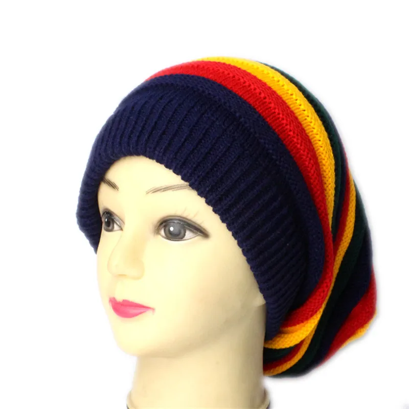 Зимняя ямайская шапка регги, Длинная женская вязаная шапка, много цветов, в полоску, сохраняет тепло, Skullies& Beanies, мужская шапка s W005
